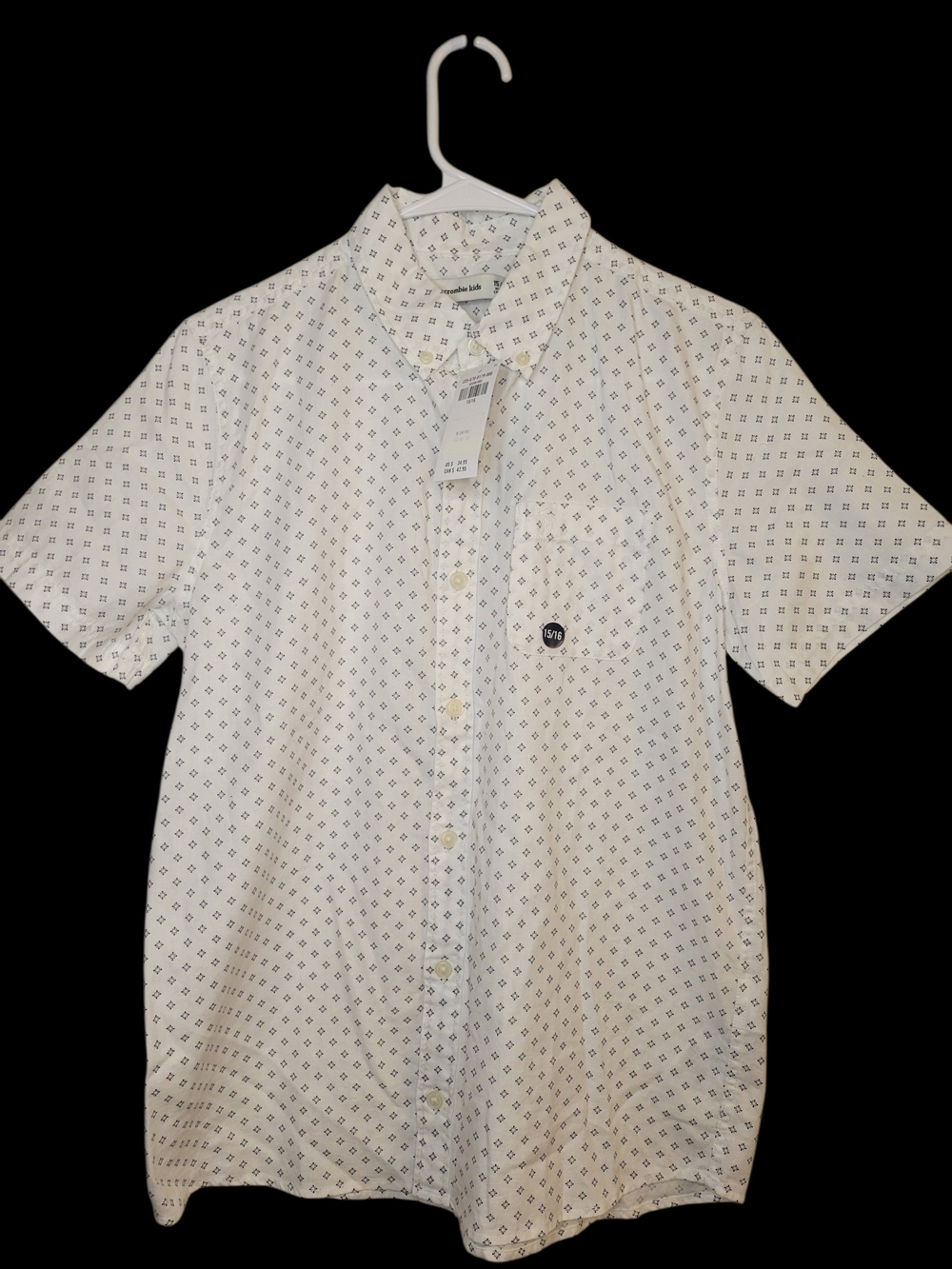 Abercrombie Kids Short Sleeve White Patterned Button-Up Shirt